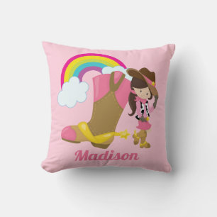 Cowgirl Rainbow Pretty Pink Monogram Kids Room Cushion