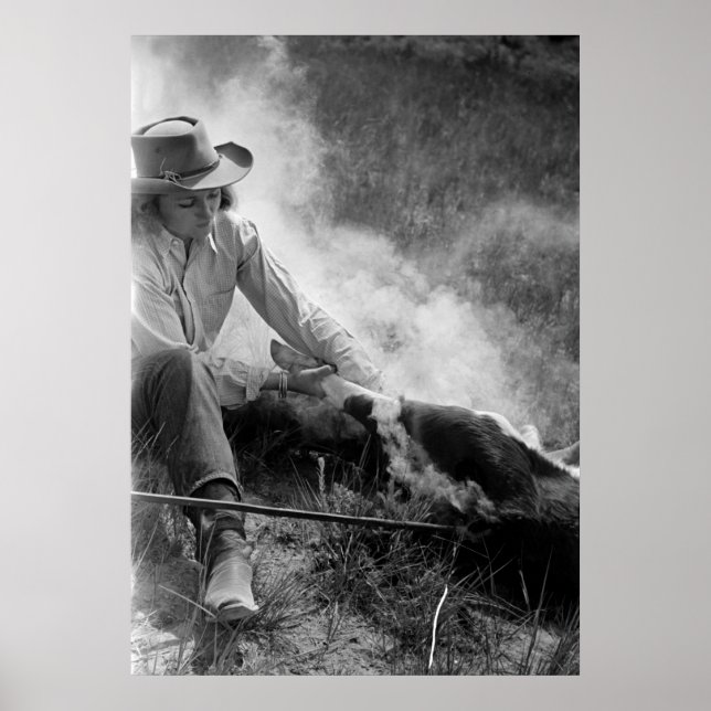 Cowgirl Rassling a Calf, 1930s Poster (Front)