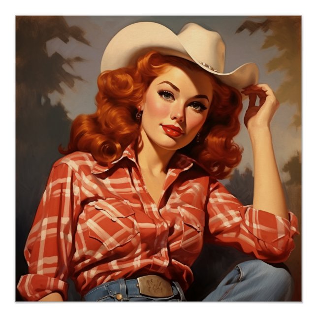 Cowgirl Reverie in Style: Wild West Whispers Poster (Front)