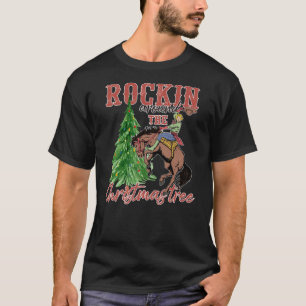 Cowgirl Ride Horse Xmas Rockin Around Christmas Tr T-Shirt