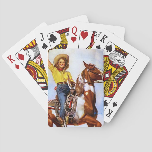 Cowgirl Rider Pin Up Magnet Playing Cards (Back)