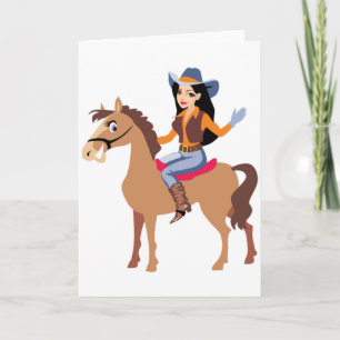 Cowgirl Riding A Horse Greeting Cards