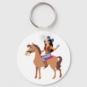 Cowgirl Riding A Horse Keychain