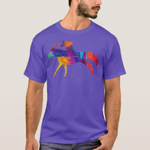 Cowgirl Riding a Running Horse with Rainbow Backgr T-Shirt
