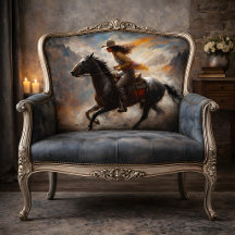 Cowgirl Riding Black Horse Canyon Decoupage 