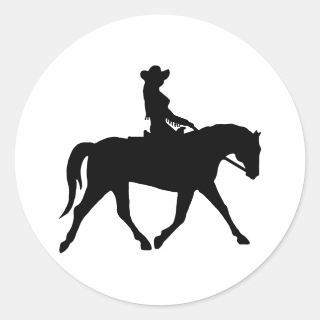 Cowgirl Riding Her Horse Classic Round Sticker (Front)