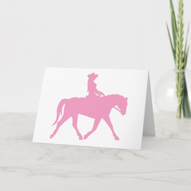 Cowgirl Riding Her Horse (pink) Card (Front)