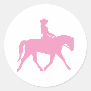 Cowgirl Riding Her Horse (pink) Classic Round Sticker