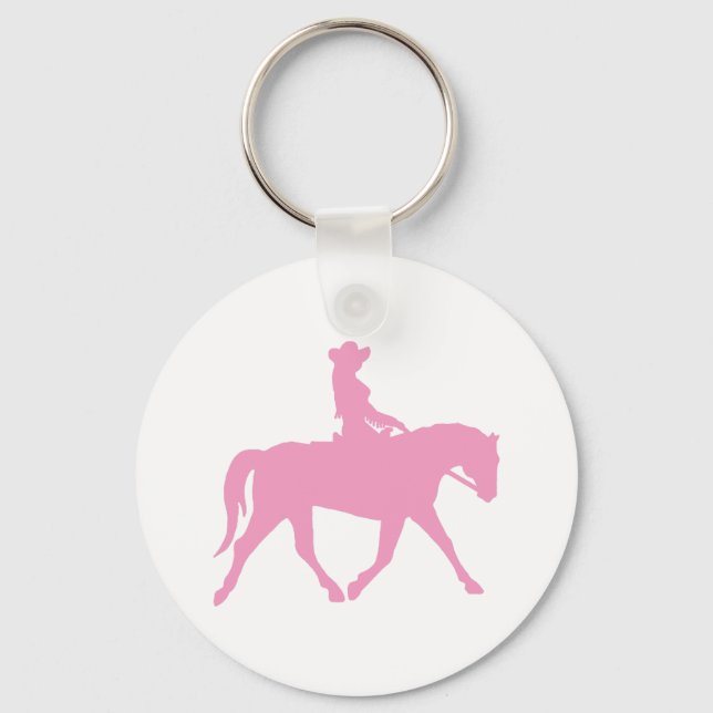 Cowgirl Riding Her Horse (pink) Key Ring (Front)