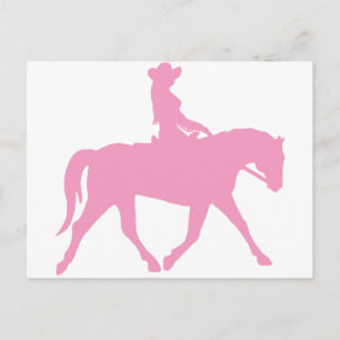 Cowgirl Riding Her Horse (pink) Postcard