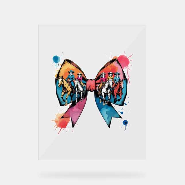 Cowgirl Riding Horse Coquette Bow Acrylic Sign (Front)