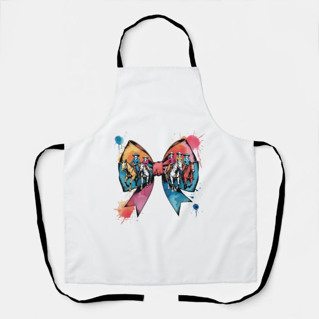 Cowgirl Riding Horse Coquette Bow Apron (Front)