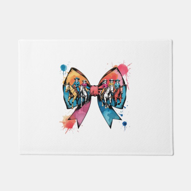 Cowgirl Riding Horse Coquette Bow Doormat (Front)