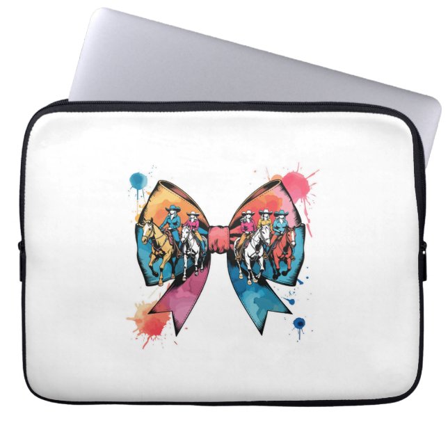 Cowgirl Riding Horse Coquette Bow Laptop Sleeve (Front)