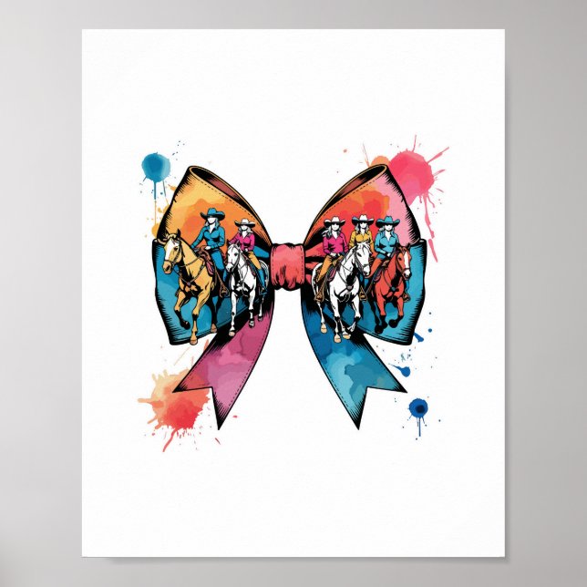 Cowgirl Riding Horse Coquette Bow Poster (Front)