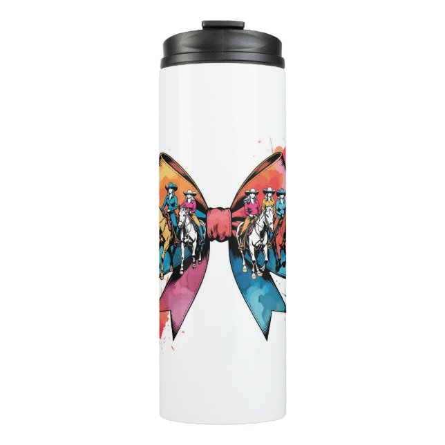 Cowgirl Riding Horse Coquette Bow Thermal Tumbler (Front)