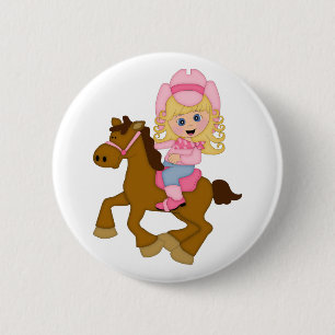 Cowgirl Riding Horse (pink) 6 Cm Round Badge