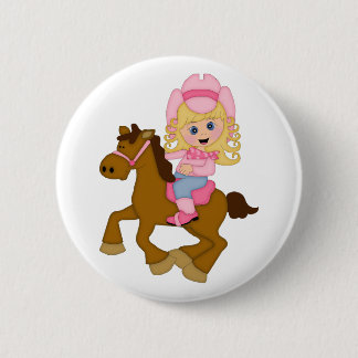 Cowgirl Riding Horse (pink) 6 Cm Round Badge
