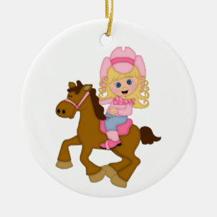 Cowgirl Riding Horse (pink) Ceramic Tree Decoration