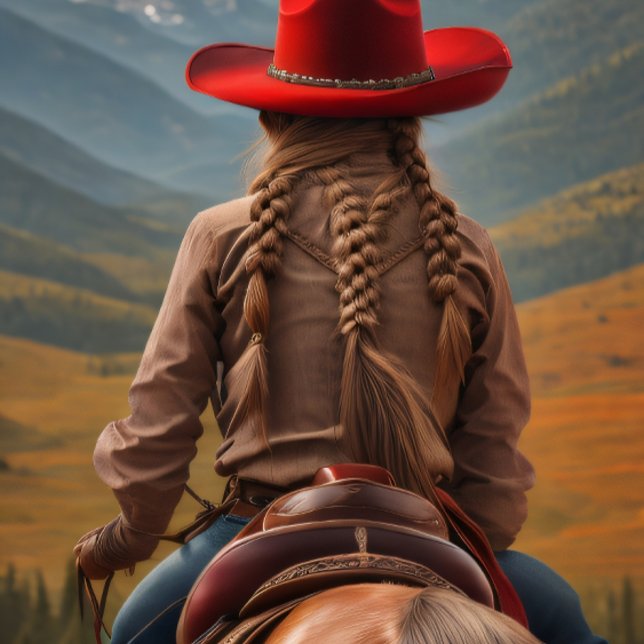 Cowgirl riding into the sunset, Cowboy hat v10 Tissue Paper (Cowgirl Riding into the sunset with a red Cowboy Hat)