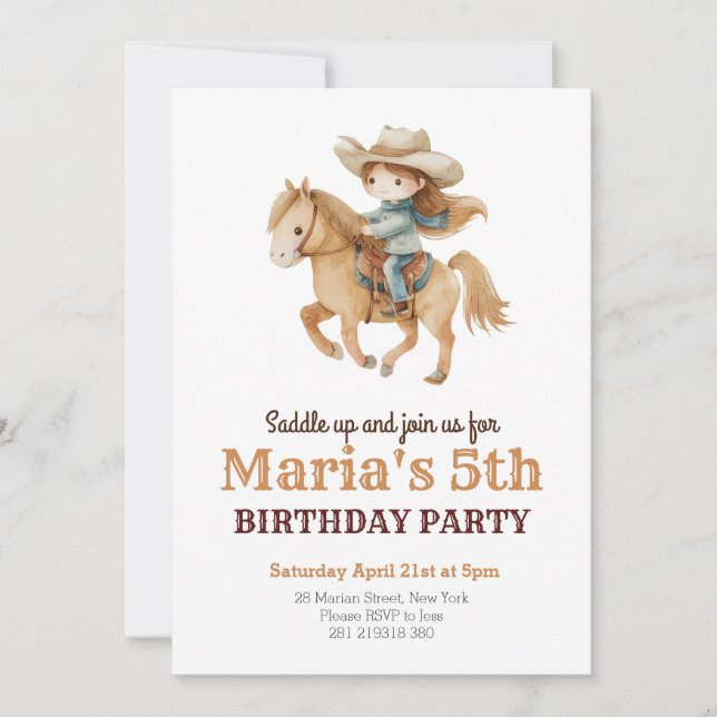 Cowgirl Riding Rodeo Western Girl Birthday  Invitation (Front)