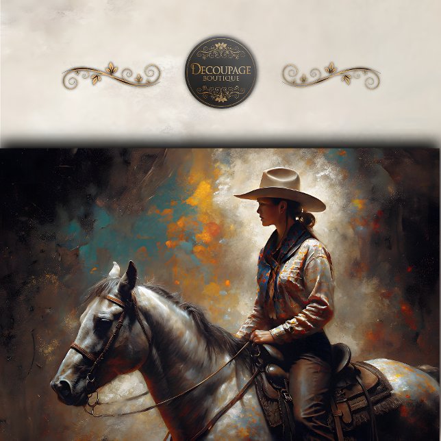Cowgirl Riding White Horse Sunset Decoupage Tissue Paper (Cowgirl Riding White Horse Sunset Decoupage Tissue Paper)