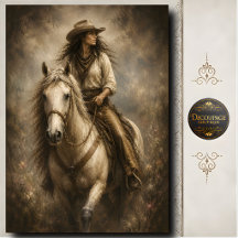 Cowgirl Riding White Horse Western Portrait Art