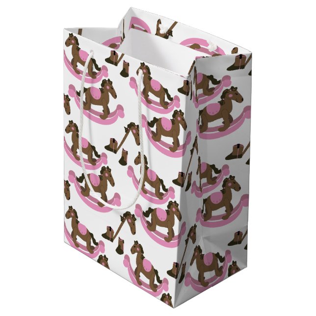 Cowgirl Rocking Horse Baby Pink Medium Gift Bag (Back Angled)