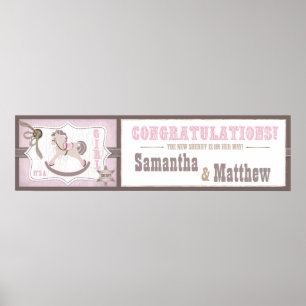Cowgirl Rocking Horse Baby Shower Banner Poster