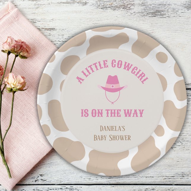 Cowgirl Rodeo Cow Print Girl Baby Shower Paper Plate (little cowgirl baby shower pink cow print paper plates)