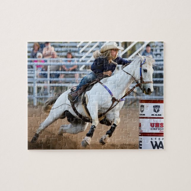 Cowgirl Rodeo Horse Barrel Western Sports Jigsaw Puzzle (Horizontal)