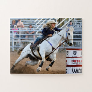 Cowgirl Rodeo Horse Barrel Western Sports Jigsaw Puzzle