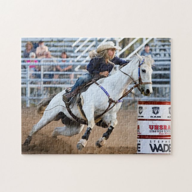 Cowgirl Rodeo Horse Barrel Western Sports Jigsaw Puzzle (Horizontal)