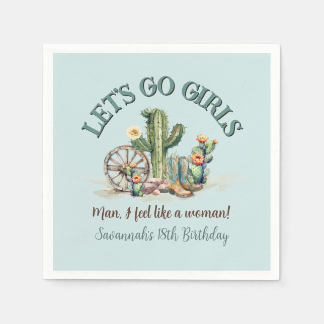 Cowgirl Rodeo Lets Go Girls Night Out Teal Blue Napkin (Front)