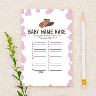 Cowgirl Rodeo Name Race Baby Shower Game Activity Stationery
