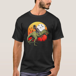 Cowgirl Rodeo Riding Rex Dinosaur Retro Tyrannosau T-Shirt