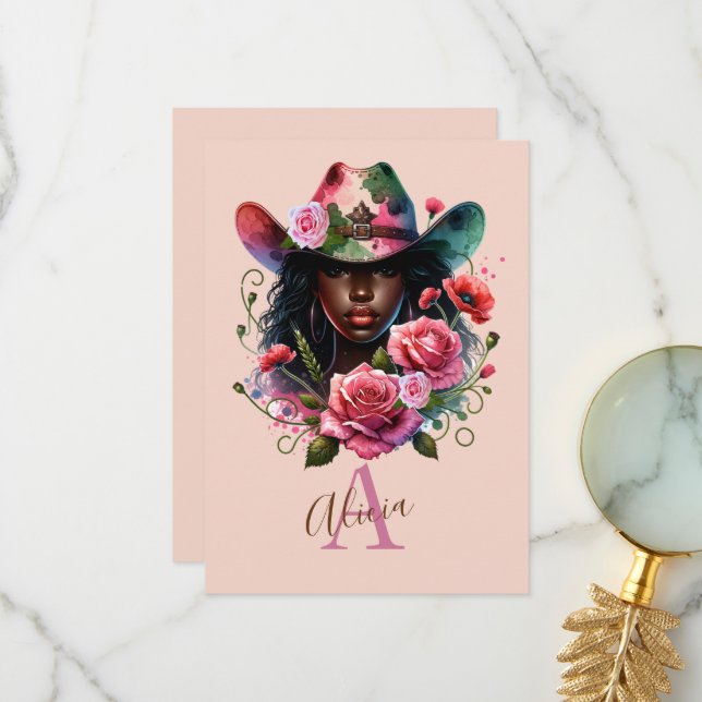 Cowgirl Rodeo Thank You Card (Front/Back In Situ)