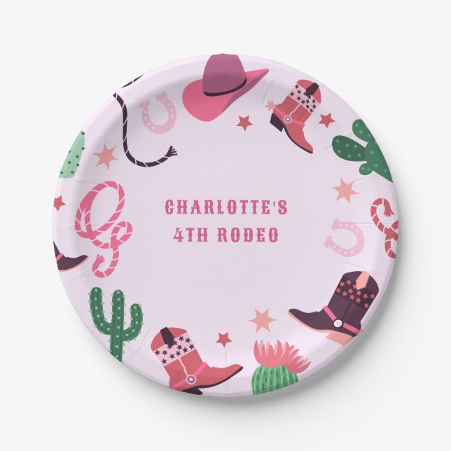 Cowgirl Rodeo Western Birthday Party Paper Plate (Front)