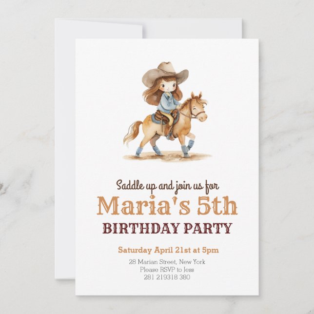 Cowgirl Rodeo Western Girl Birthday  Invitation (Front)