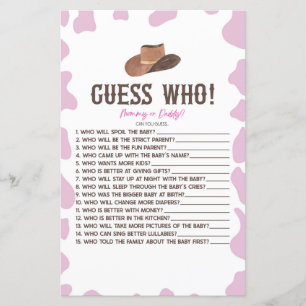 Cowgirl Rodeo Western Guess Who Baby Shower Game