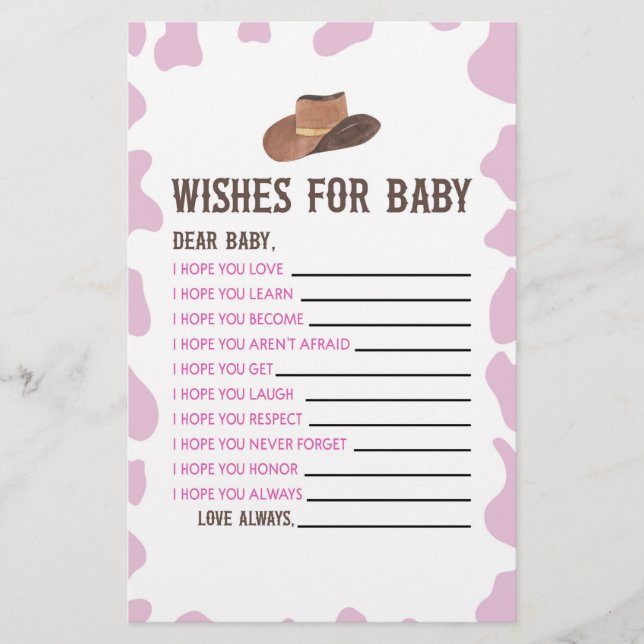Cowgirl Rodeo Wishes For Baby Shower Activity Stationery (Front)