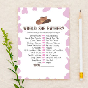 Cowgirl Rodeo Would She Rather Baby Shower Game Stationery