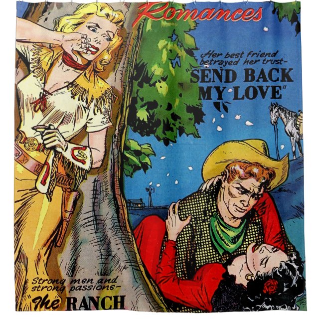 Cowgirl Romance The Betrayal Vintage Comics Shower Curtain (Front)