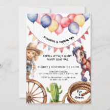 Cowgirl Rootin' Tootin' Time Birthday Invitation