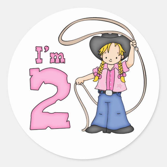 Cowgirl Roper 2nd Birthday Classic Round Sticker (Front)
