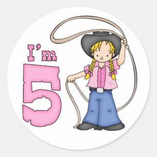 Cowgirl Roper 5th Birthday Classic Round Sticker