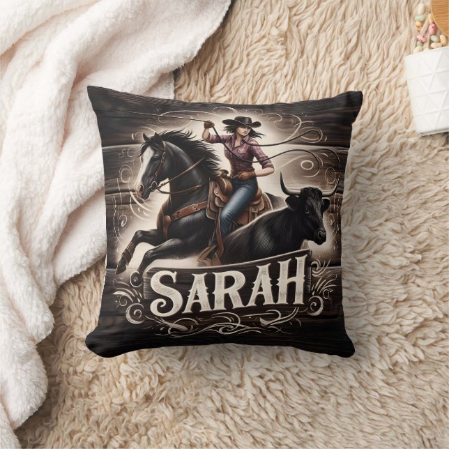 Cowgirl Roping a Bull at a Rodeo Event Cushion (Blanket)
