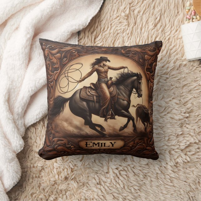 Cowgirl Roping at Rodeo Event in Motion Cushion (Blanket)
