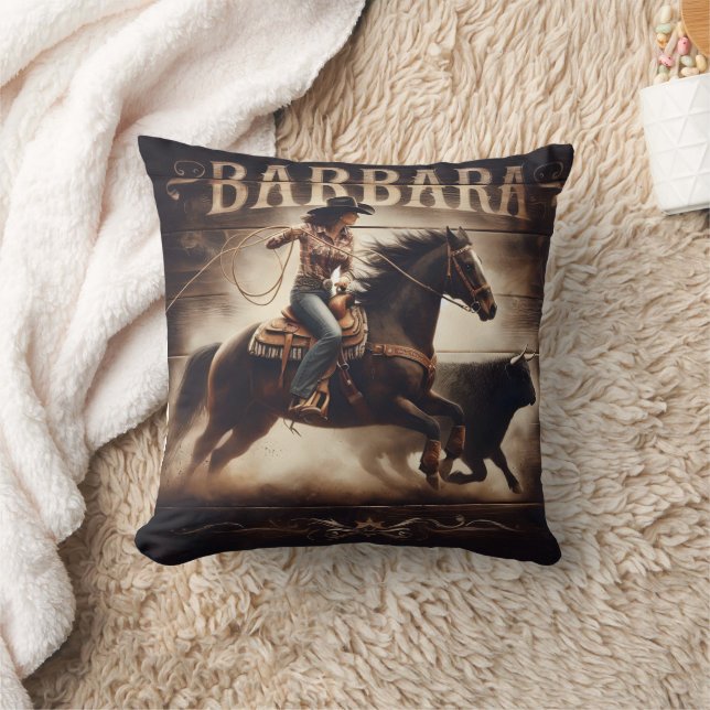 Cowgirl Roping Cattle at the Rodeo Event Cushion (Blanket)