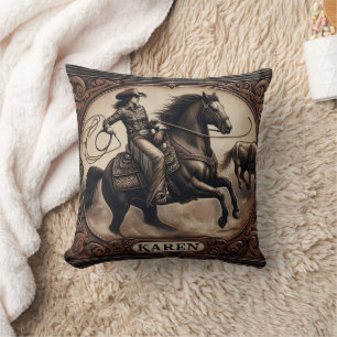 Cowgirl Roping Steer at Local Rodeo Event Cushion